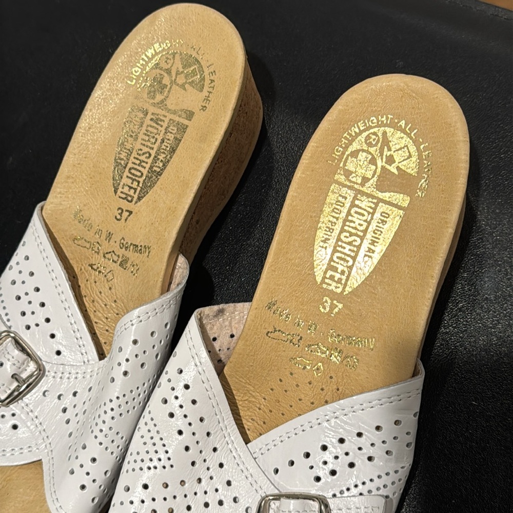 NWOT Worishofer White Cork Leather Mules sz37 / 6.5 - Picture 4 of 6